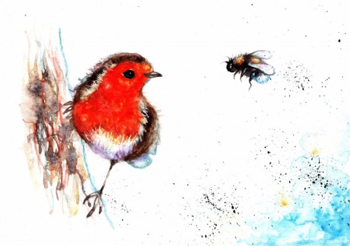 Robin and Bee A5 Watercolour Print